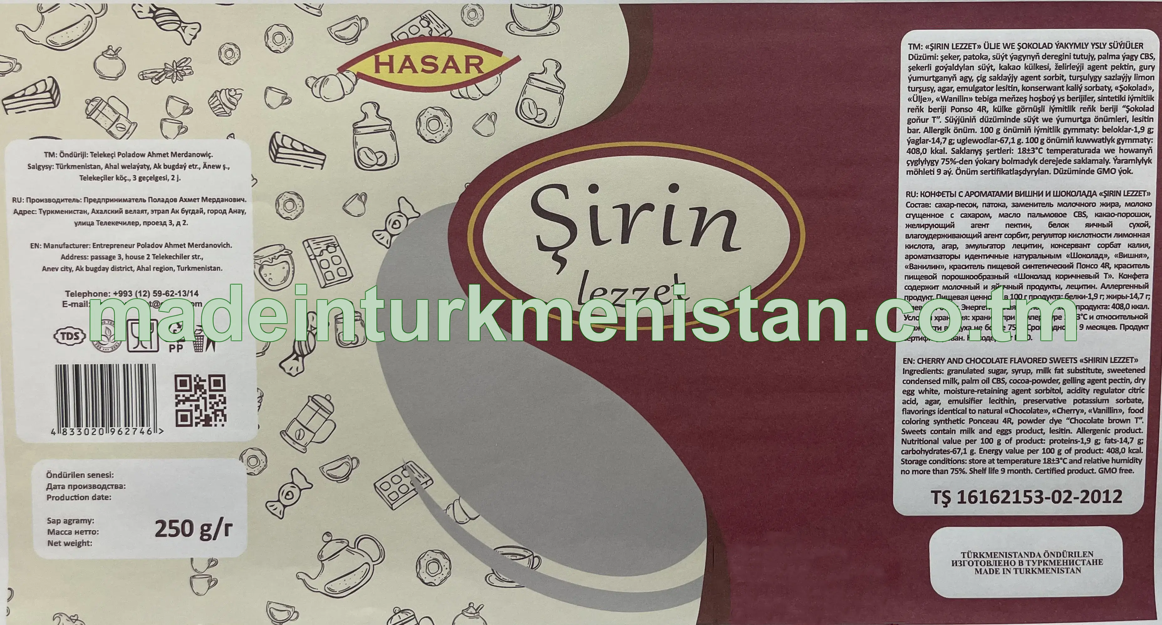 "ŞIRIN LEZZET" ülje we şokolad ýakymly ysly süýjüler