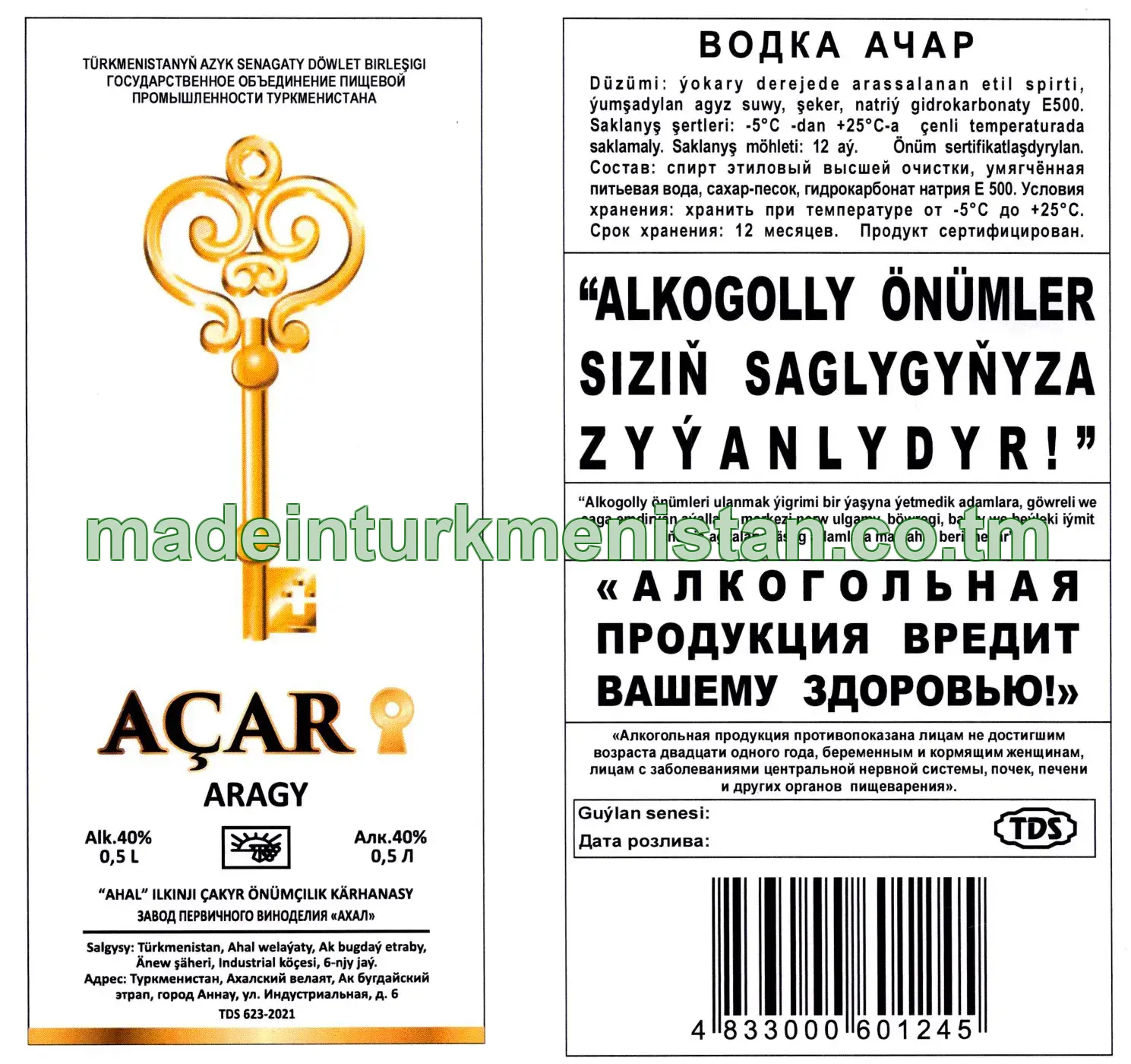 "Açar" aragy. Alk: 40%