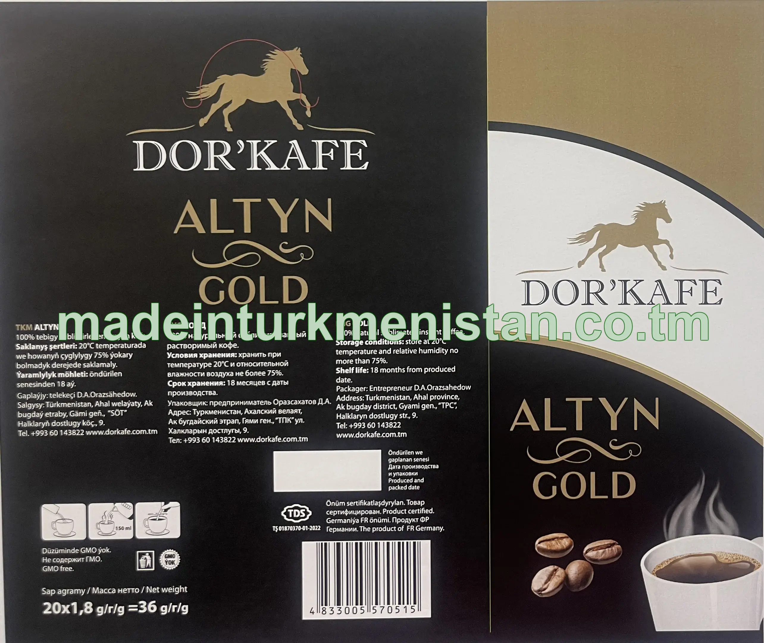 "Altyn" tebigy sublimirlenen ereýän kofe (20 sany)