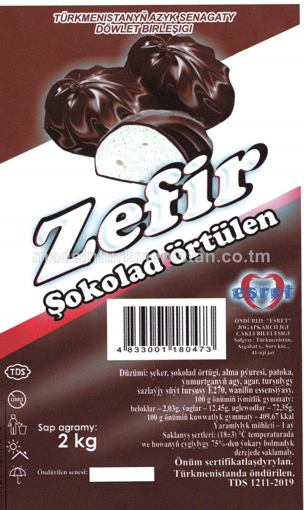 "Zefir" şokolad örtülen