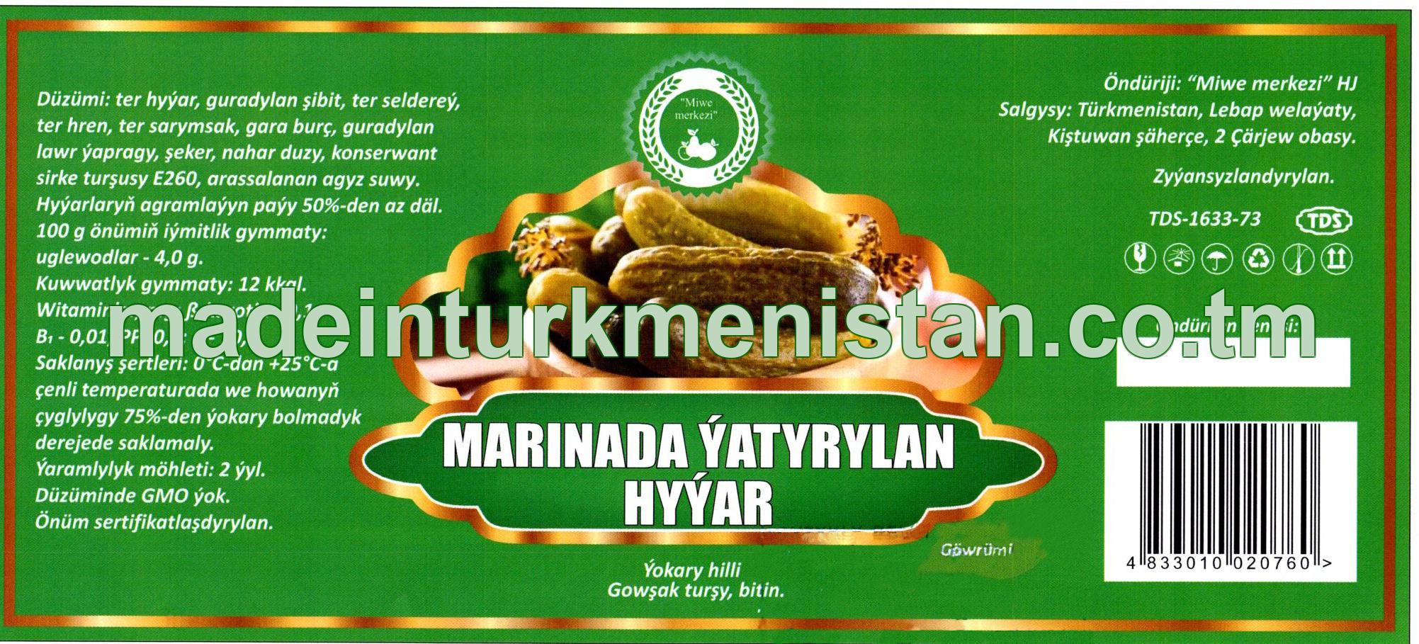Marinada ỳatyrylan hyýar. Ýokary hilli. Gowşak turşy, bitin