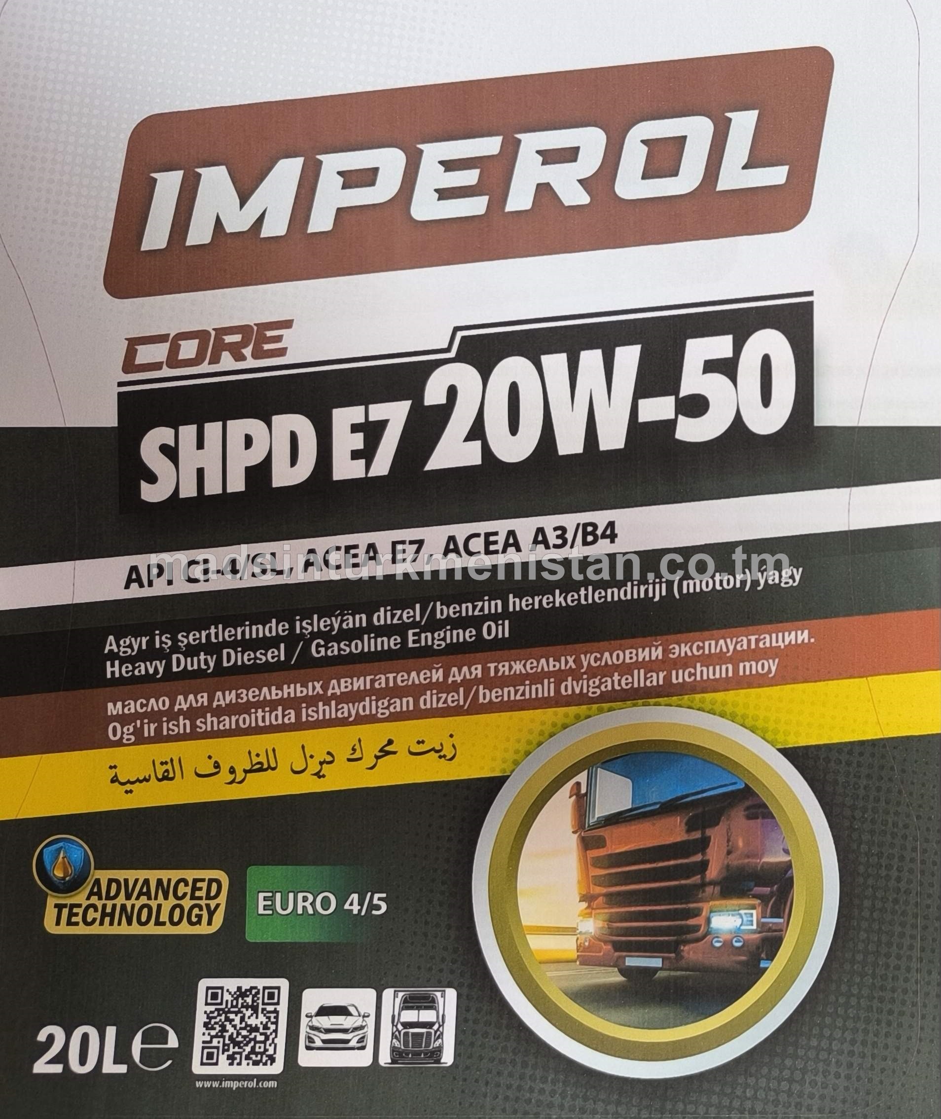 Agyr iş şertlerinde işleýän dizel/benzin hereketlendiriji (motor) ýagy SHPD E7 20W-50 CORE