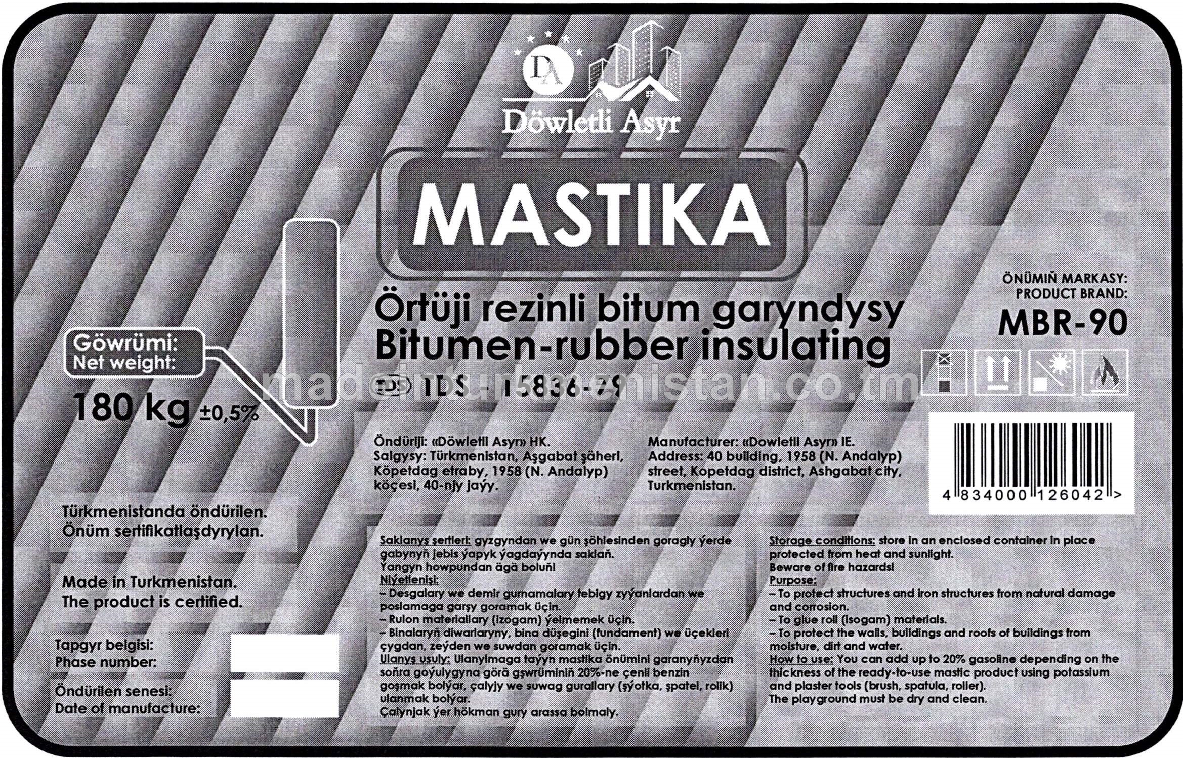 Örtüji rezinli bitum garyndysy markasy MBR-90