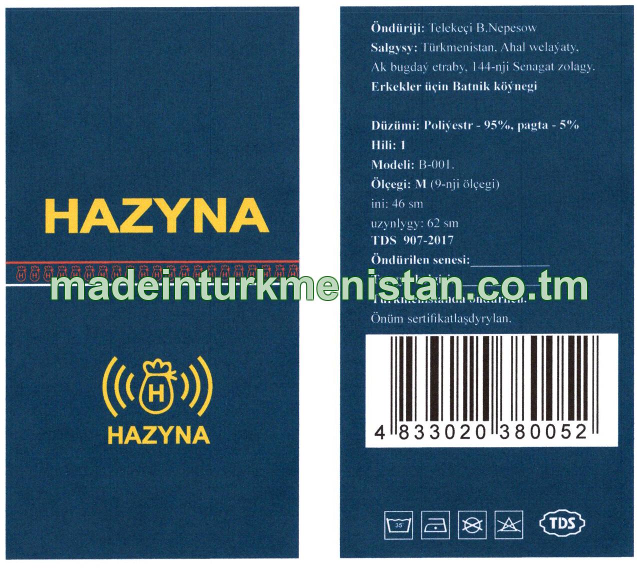 Erkekler üçin batnik köýnegi, modeli: B-001, ölçegi: M(9-njy ölçegi), ini-46sm, uzynlygy-62sm