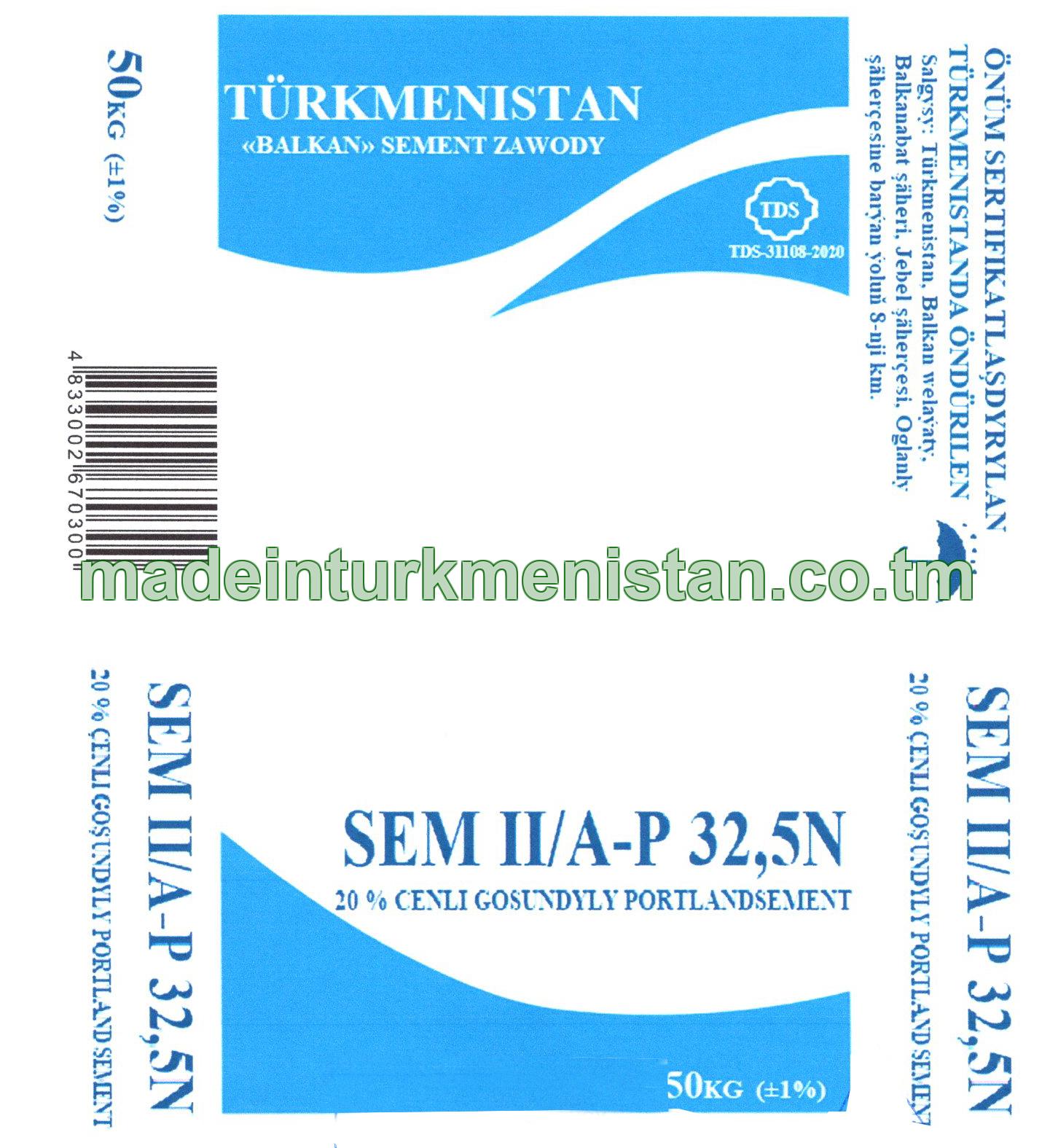 Portland cement with additives up to 20% by weight SEM II/A-P 32,5N