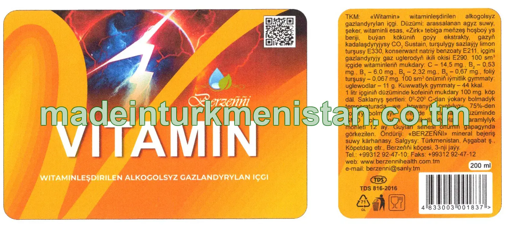 "Witamin" witaminleşdirilen alkogolsyz gazlandyrylan içgi 