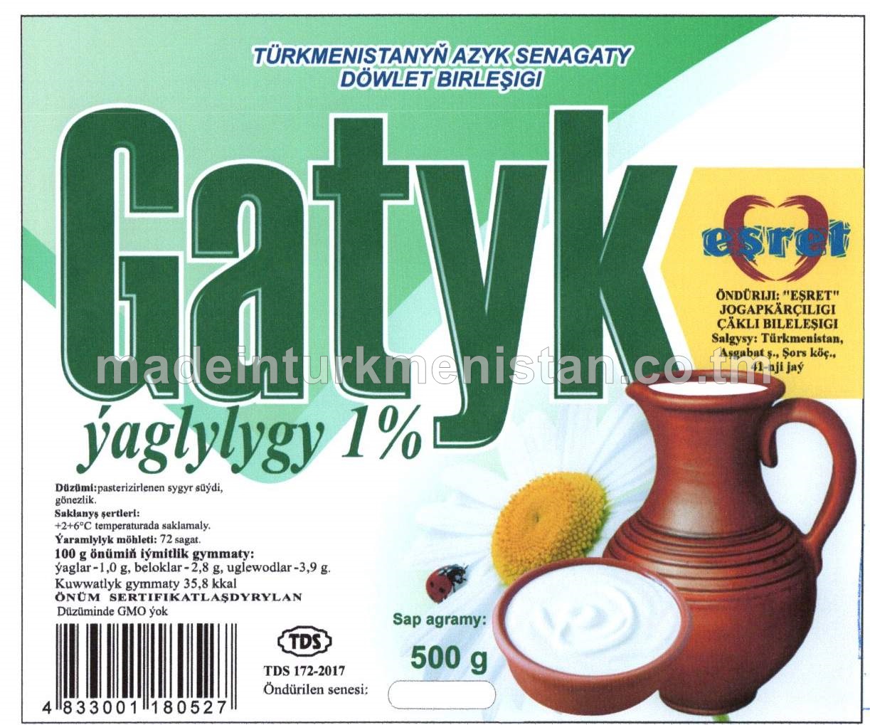 Gatyk, ýaglylygy 1%