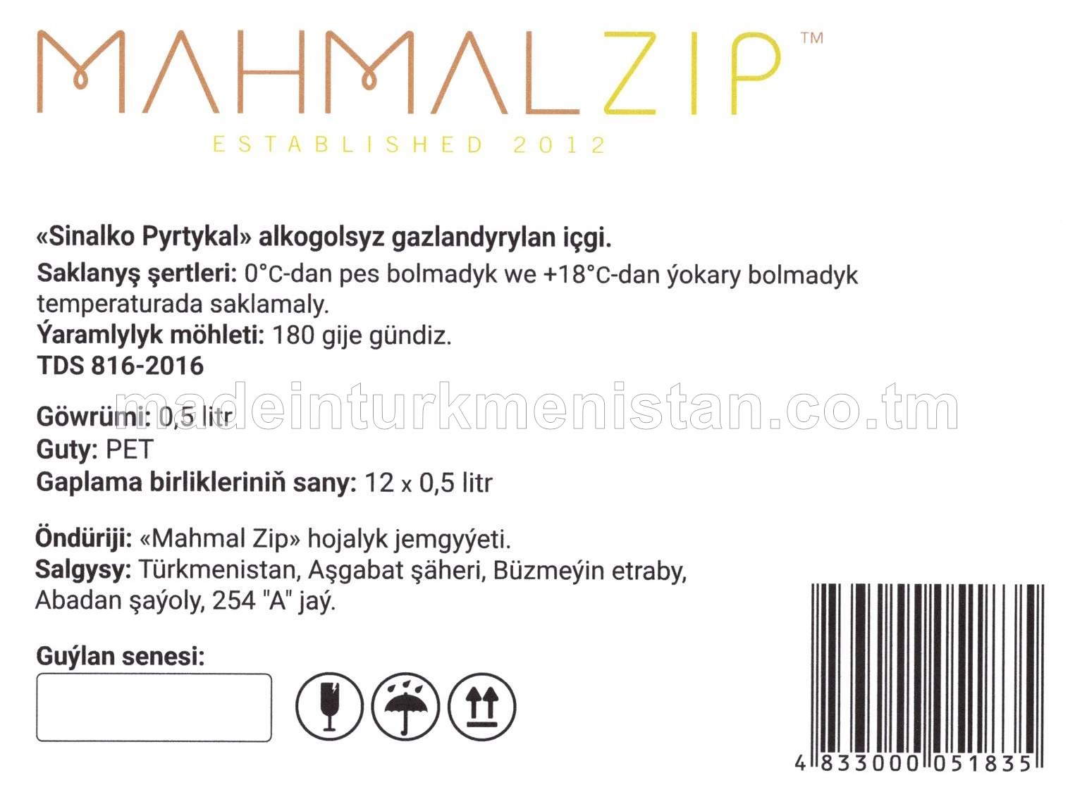 "Sinalko Pyrtykal" alkogolsyz gazlandyrylan içgi (0.5L)