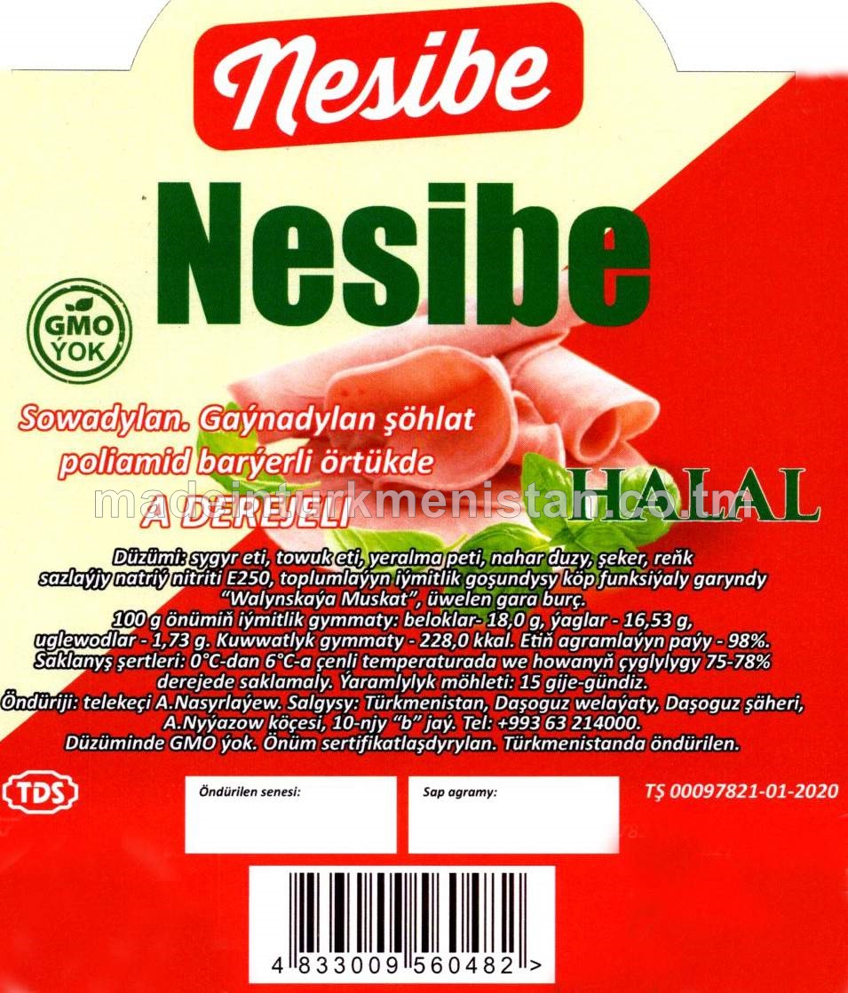 "Nesibe" sowadylan gaýnadylan şöhlat poliamid barýerli örtükde A derejeli (Halal)