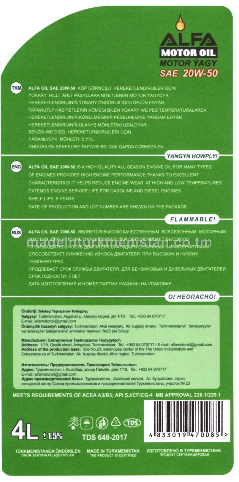 Motor ýagy SAE 20W-50