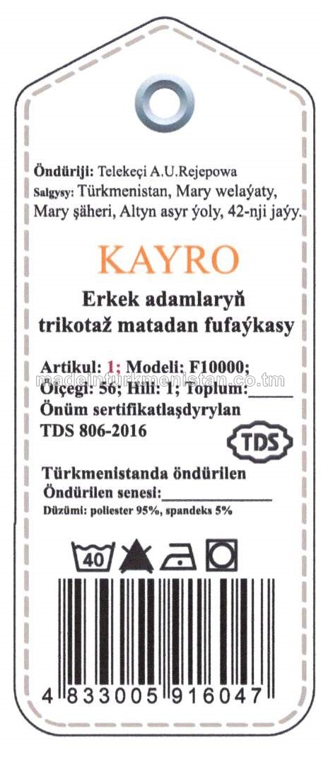 Erkek adamlaryň trikotaž matadan fufaýkasy. Modeli: F10000, artikul: 1, ölçegi: 56