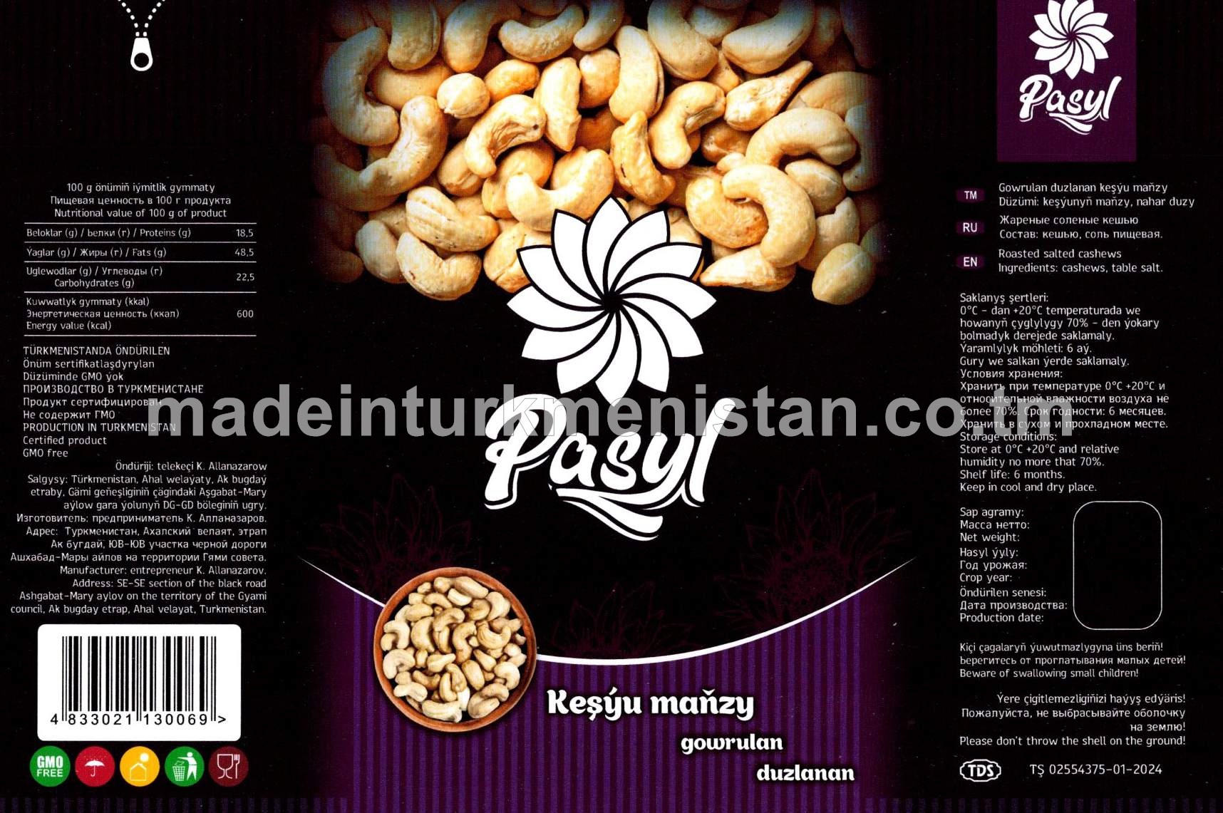 Gowrulan duzlanan keşýu maňzy