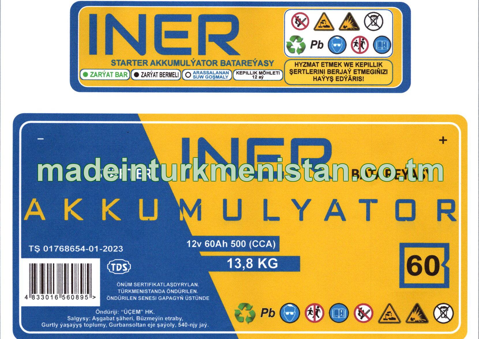 Akkumulýator batareýasy 12v 60Ah 500 (CCA)