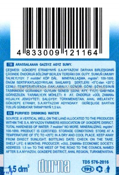 "durna" arassalanan gazsyz agyz suwy