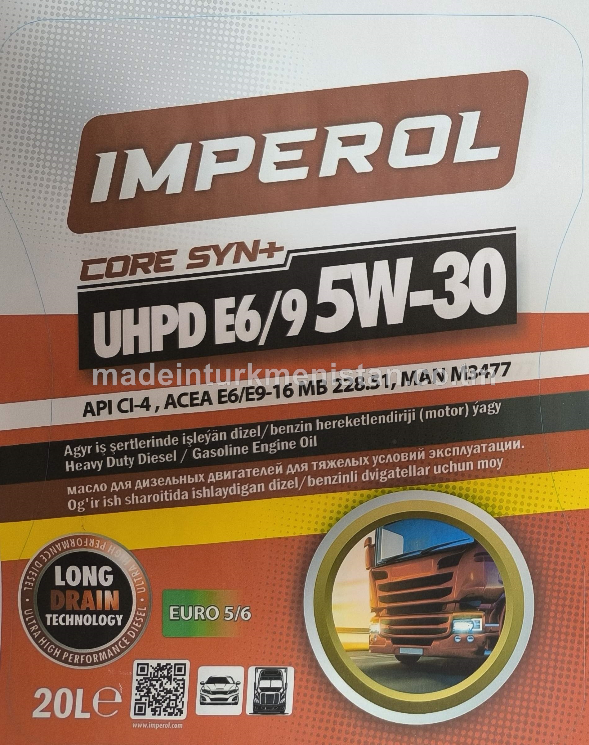 Agyr iş şertlerinde işleýän dizel/benzin hereketlendiriji (motor) ýagy UHPD E6/9 5W-30 CORE SYN+