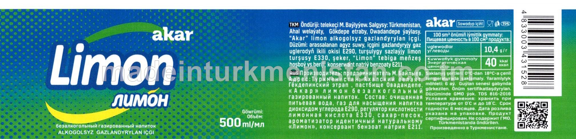 “Akar” limon alkogolsyz gazlandyrylan içgi