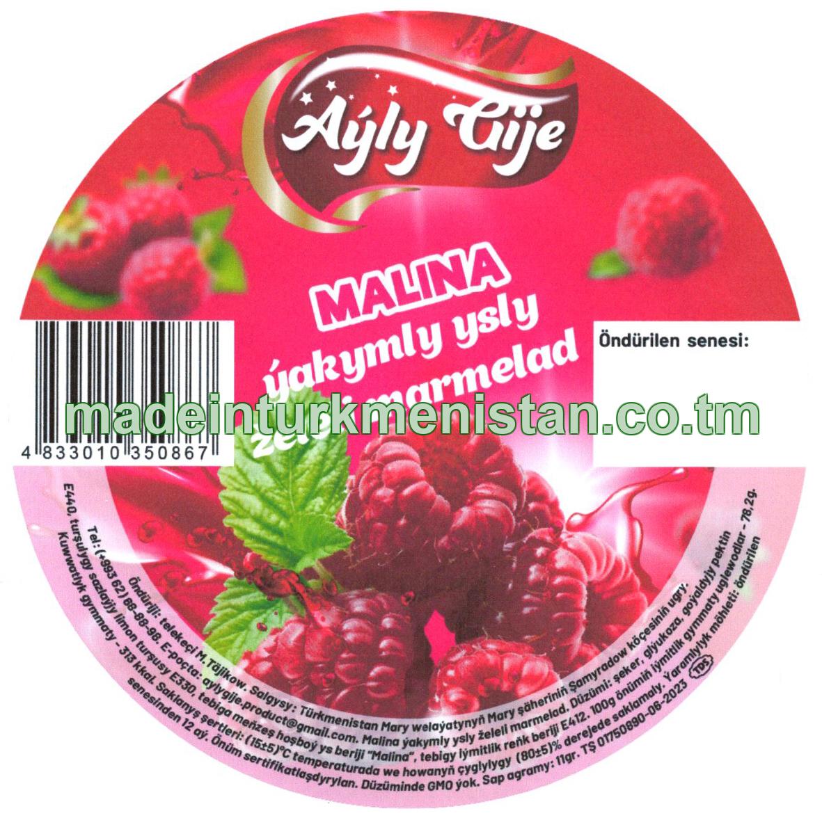 Malina ýakymly ysly želeli marmelad