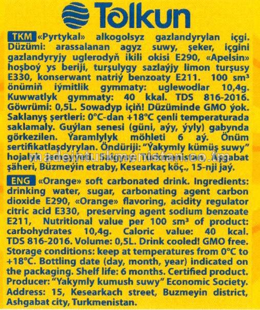 Pyrtykal alkogolsyz gazlandyrylan içgi