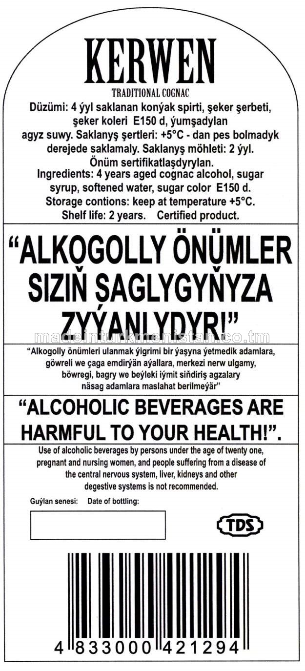 "Kerwen" adaty konýagy. Alk: 40%