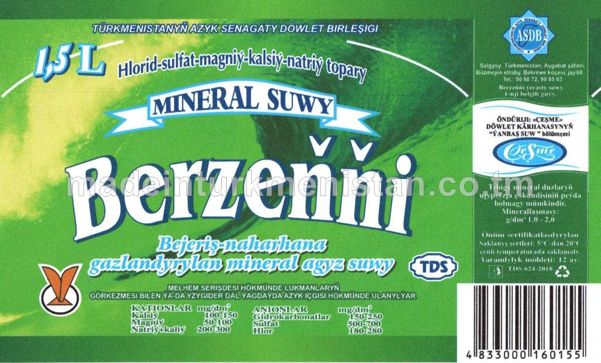 "Berzenni" bejeriş-naharhana gazlandyrylan mineral agyz suwy