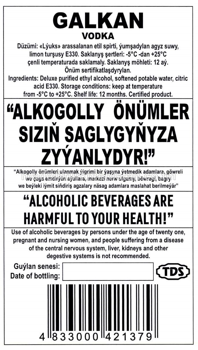 "Galkan" aragy. Alk: 40%