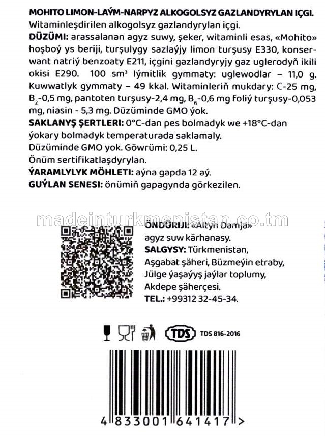 "Belent Bat" Mohito Limo-laým-narpyz alkogolsyz gazlandyrylan içgi