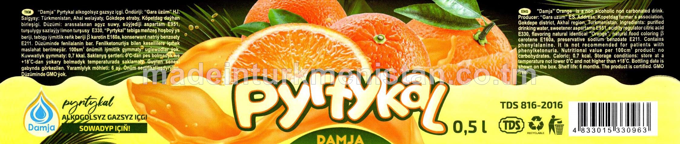 "Damja" Pyrtykal alkogolsyz gazsyz içgi