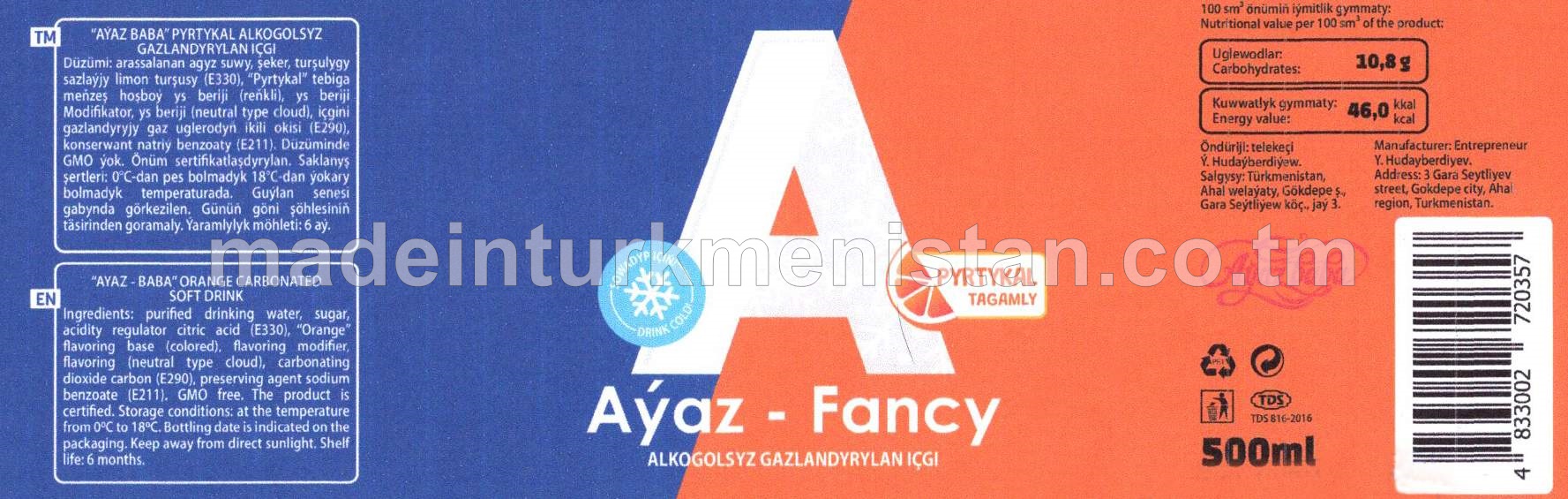 "Aýaz Fancy" pyrtykal alkogolsyz gazlandyrylan içgi