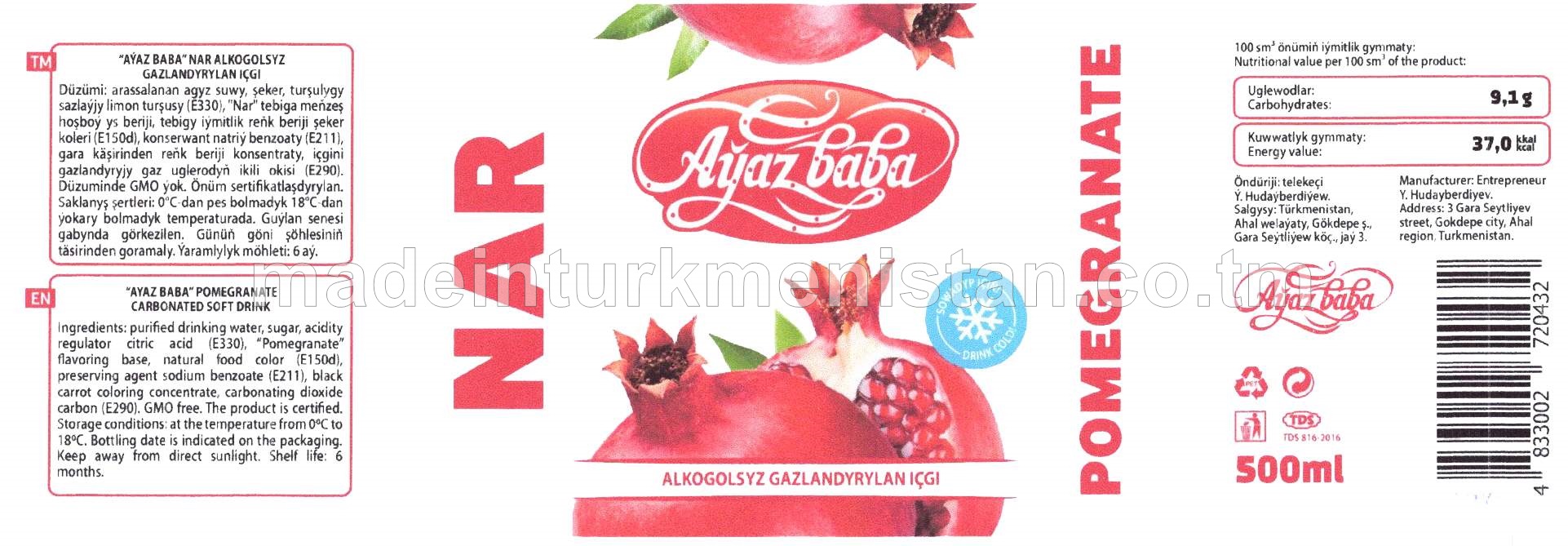 Nar alkogolsyz gazlandyrylan içgi