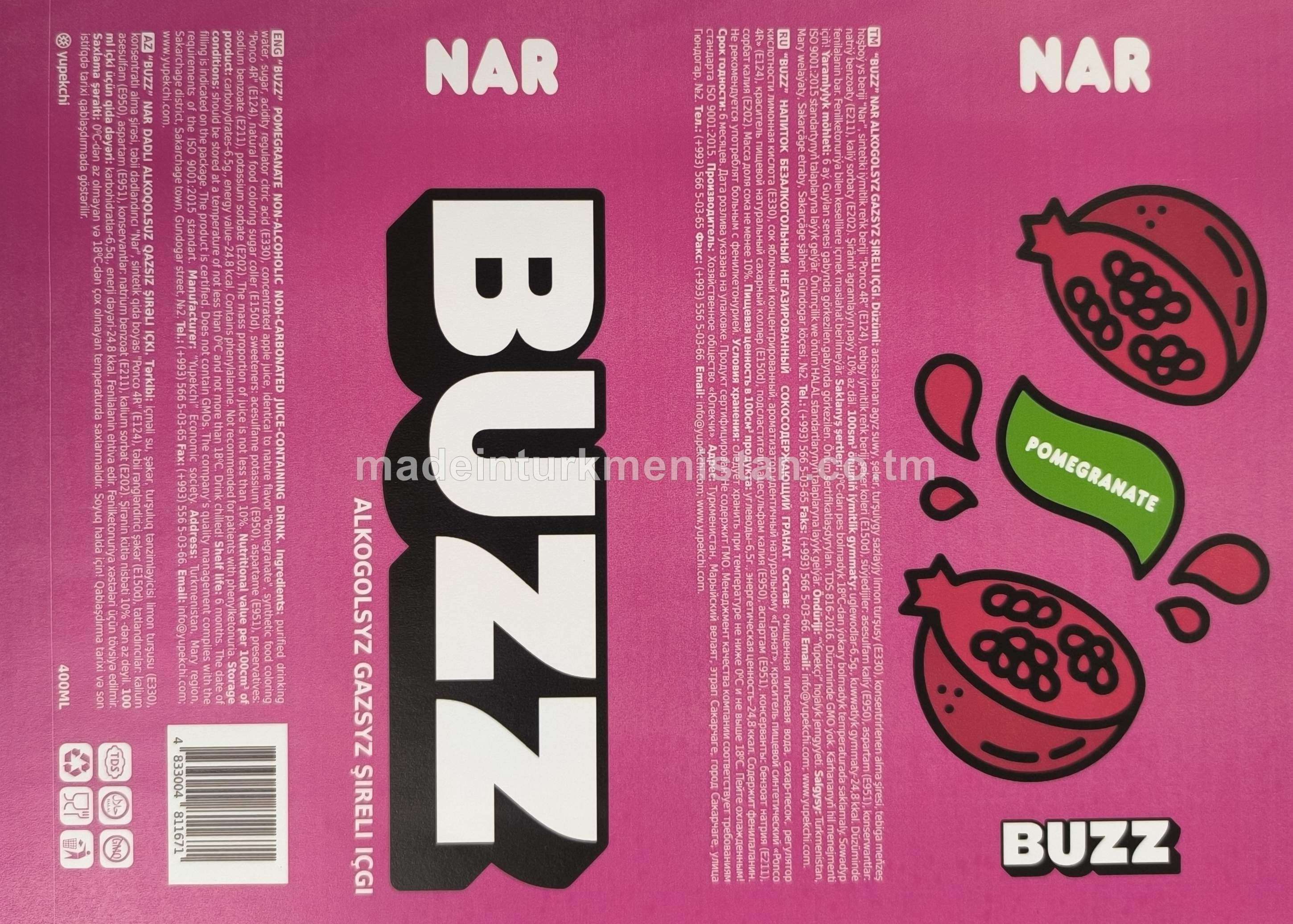 "BUZZ" Nar alkogolsyz gazsyz şireli içgi