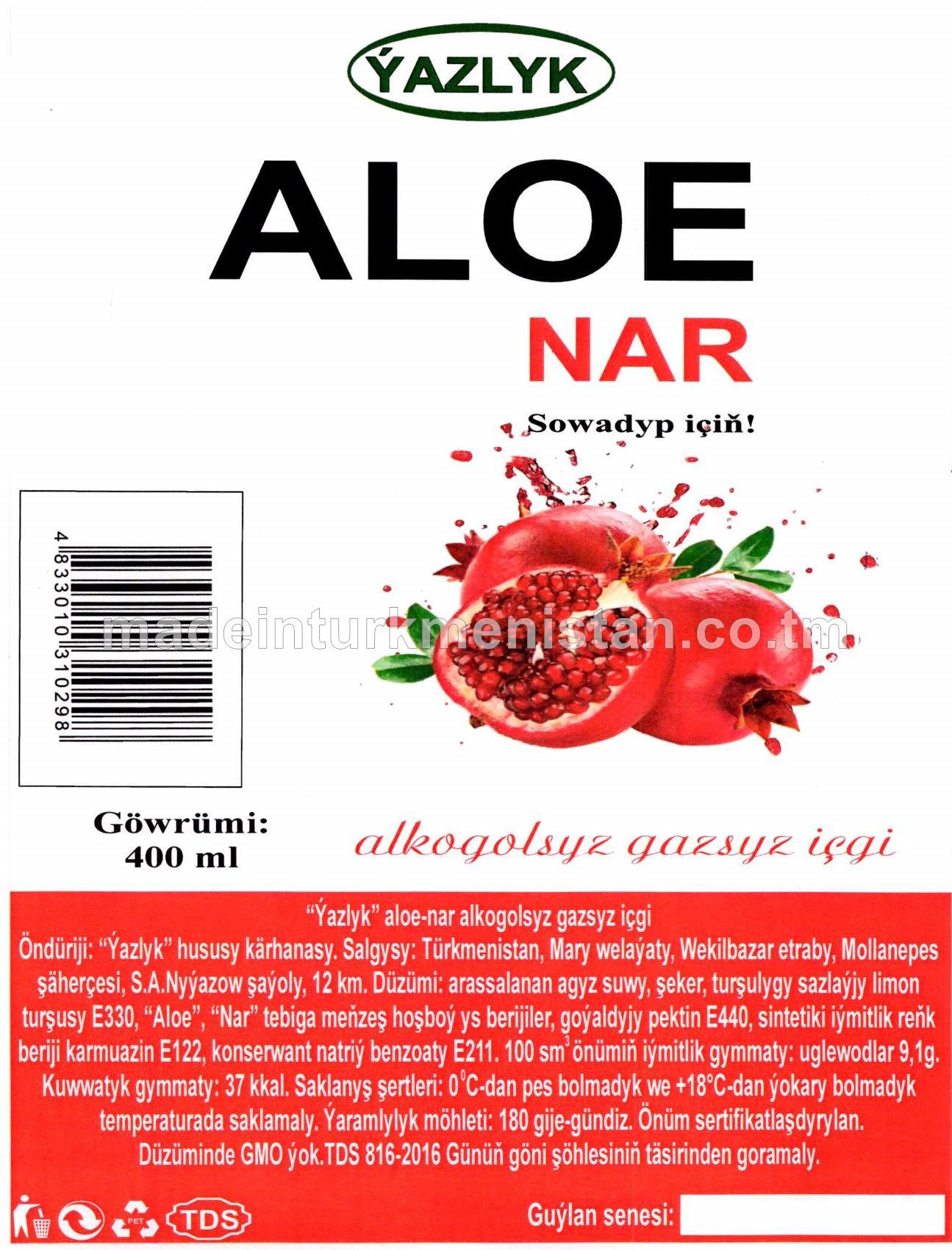 Aloe-nar alkogolsyz gazsyz içgi 
