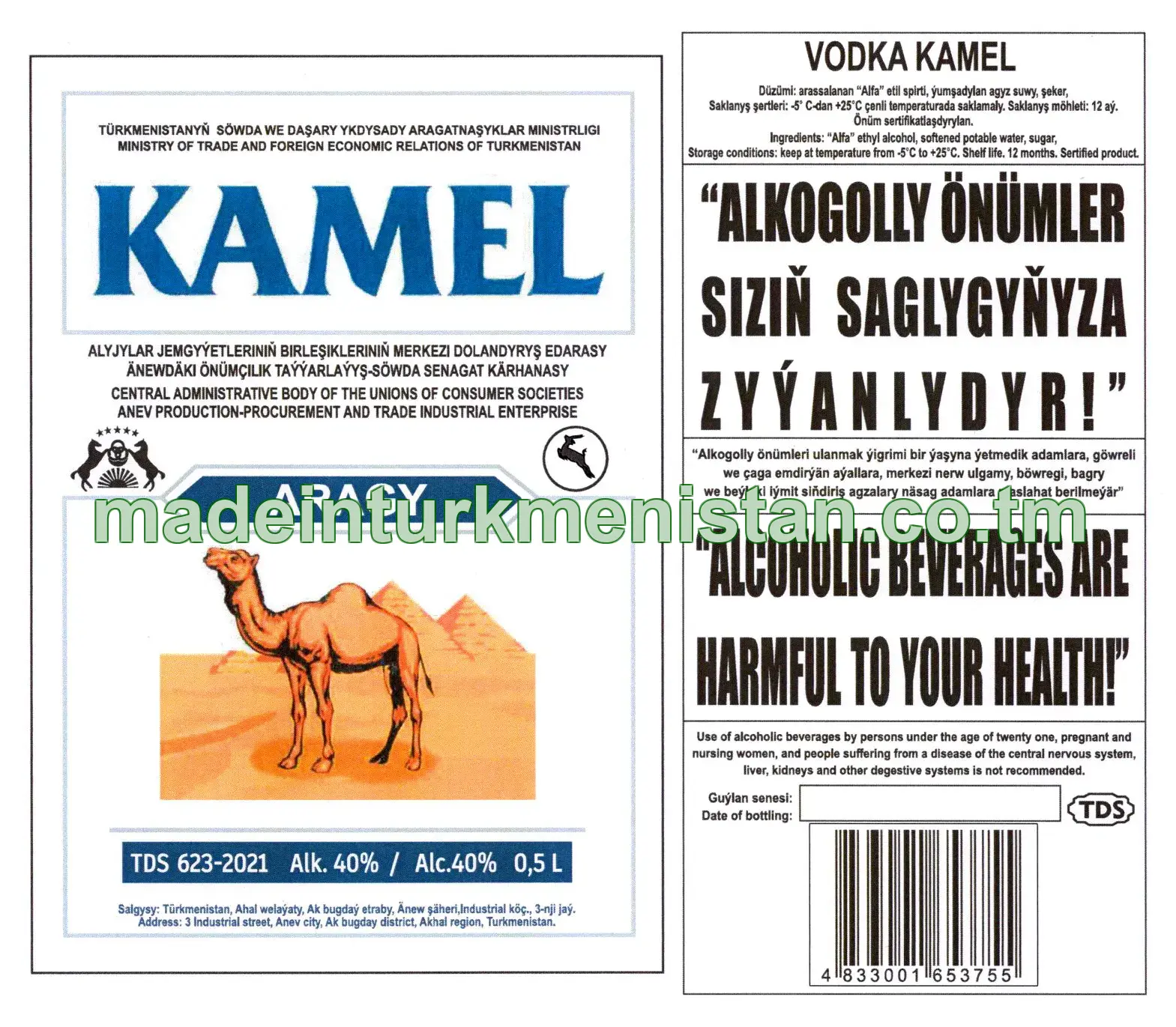 "KAMEL" aragy. Alk: 40%
