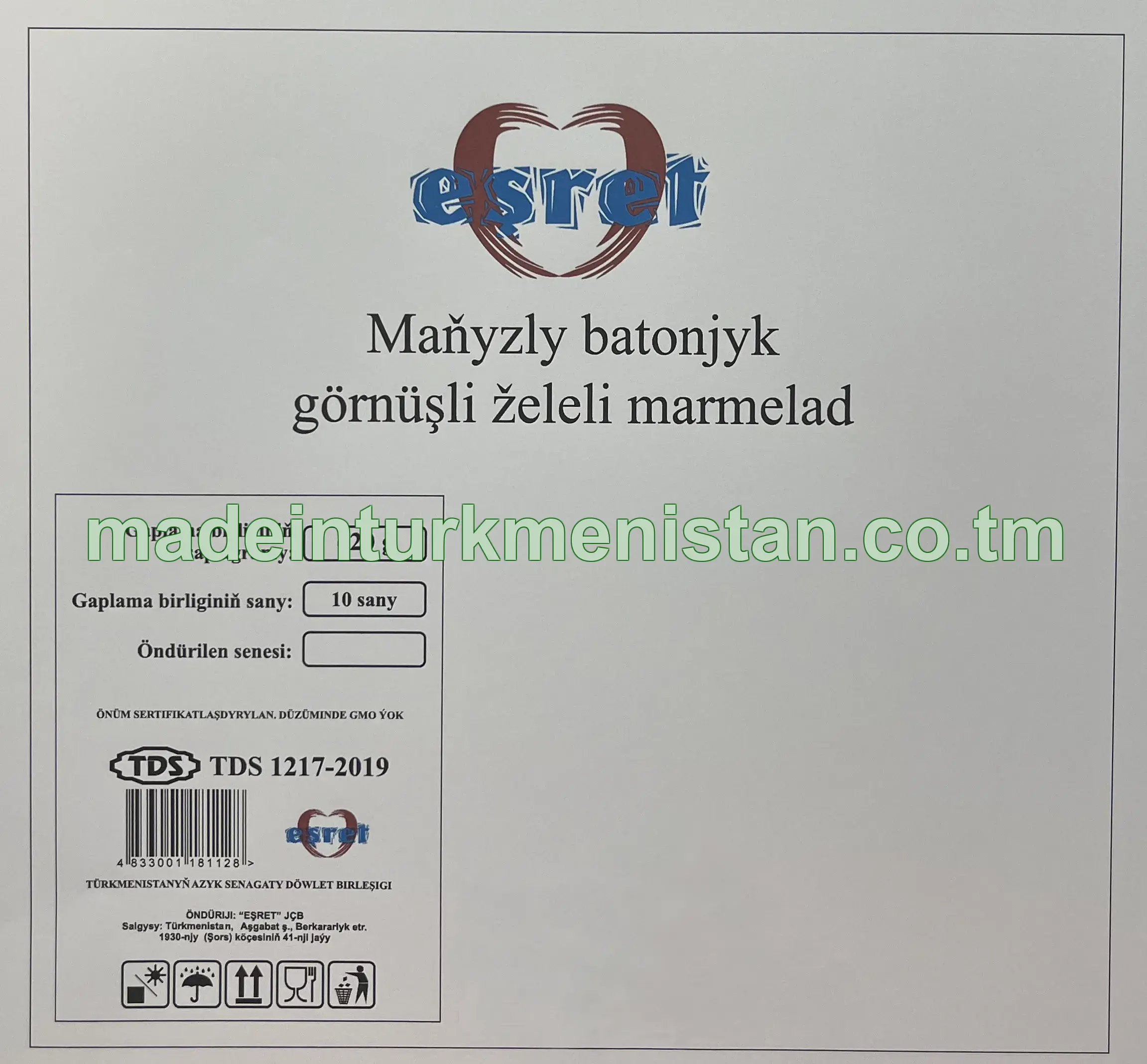 Maňyzly batonjyk görnüşli želeli marmelad (620 g)