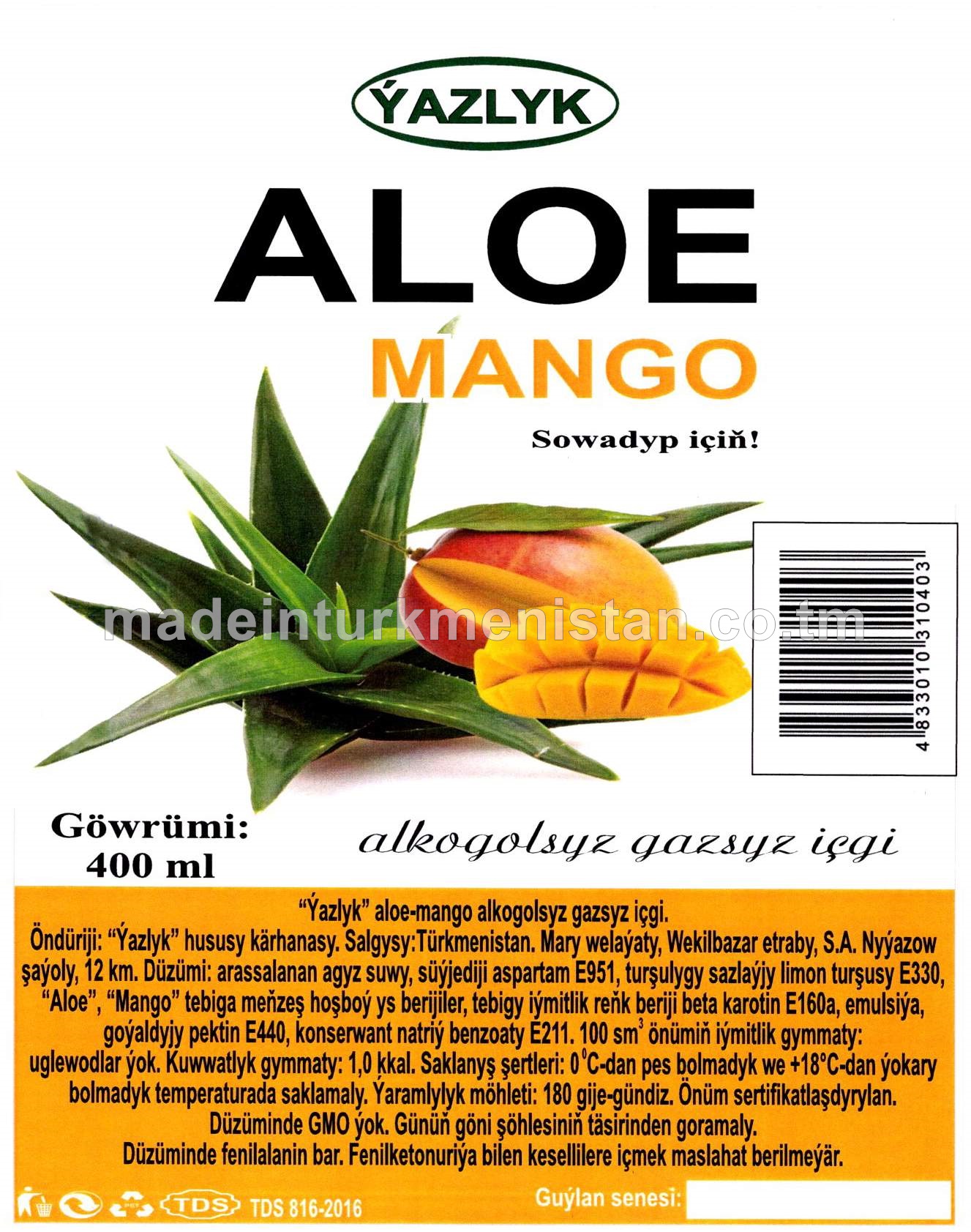 Aloe Mango alkogolsyz gazlandyrlan içgi