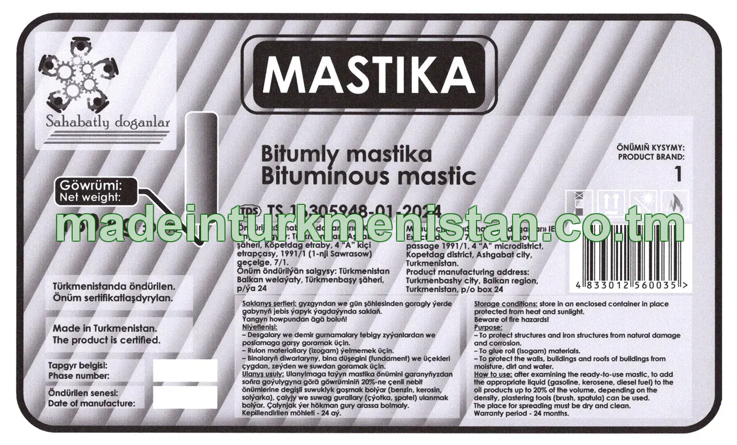 Bitumly mastika. Önümiň kysymy: 1