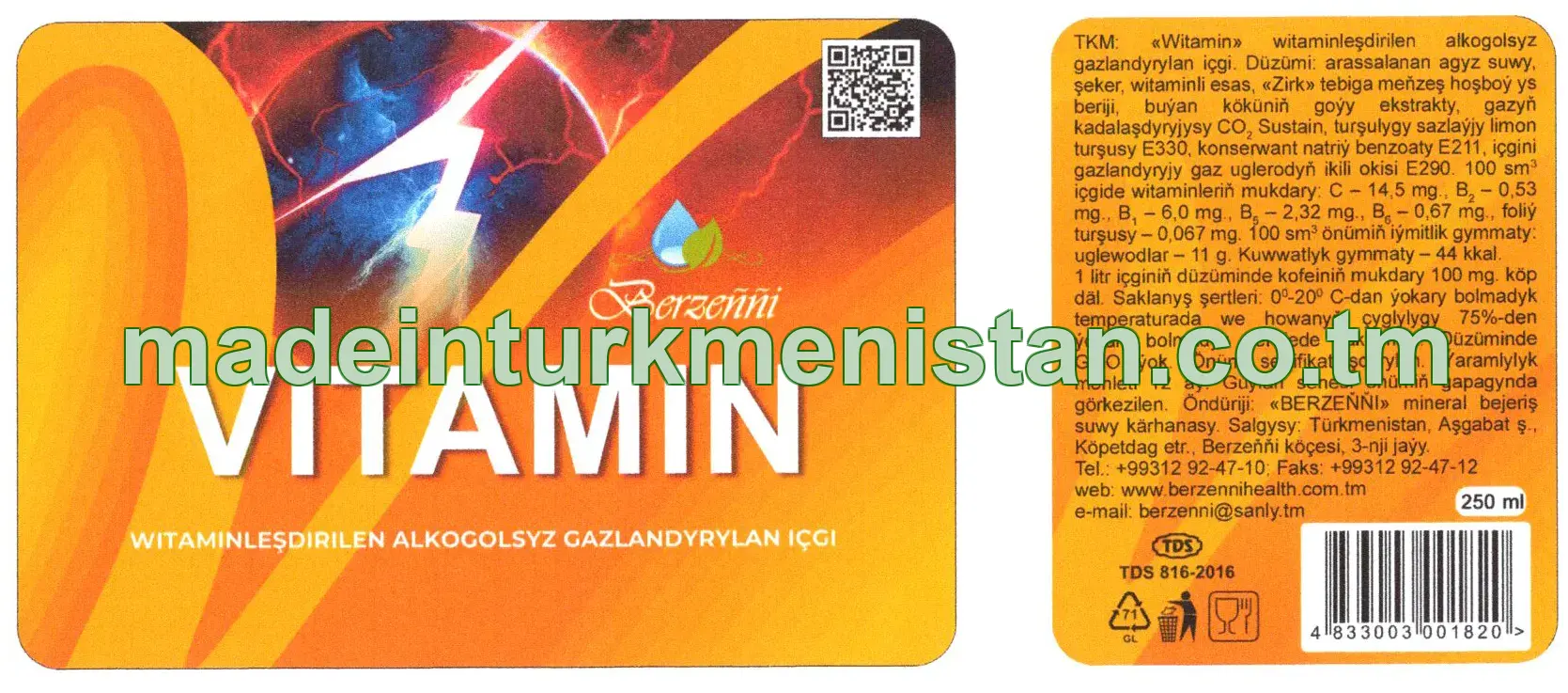 "Witamin" witaminleşdirilen alkogolsyz gazlandyrylan içgi 