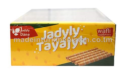 "Jadyly taýajyk" goýaldylan süýt ýakymly ysly huruşly wafli taýajyklary