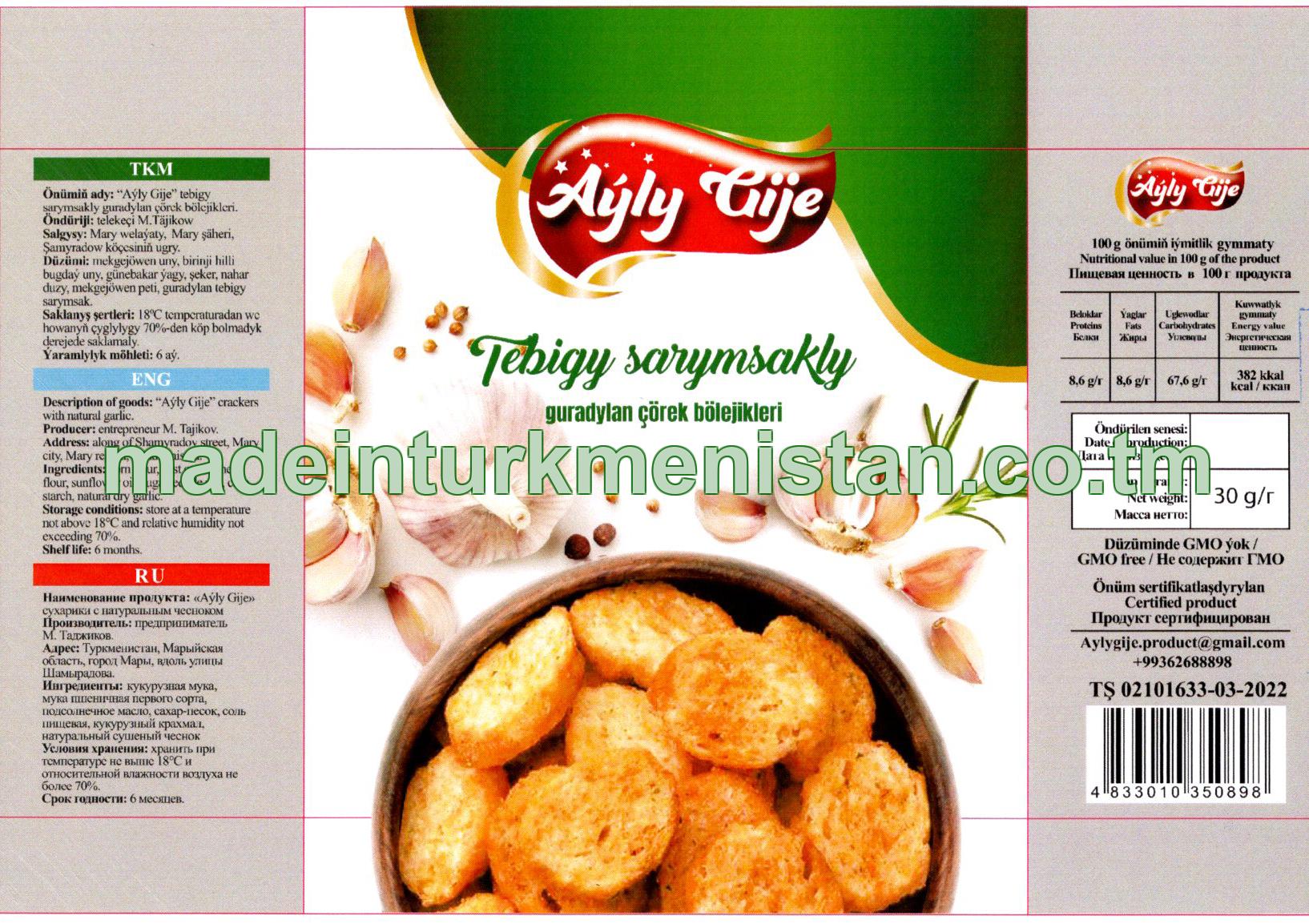 Tebigy sarymsakly guradylan çörek bölejikleri