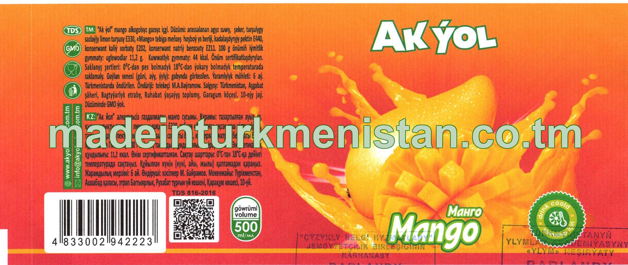 “Ak ýol” mango alkogolsyz gazsyz içgi