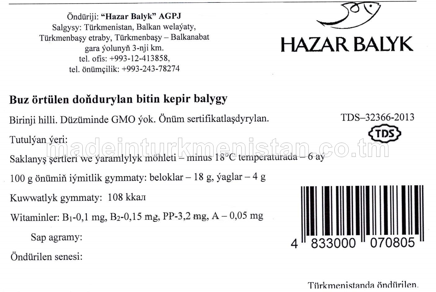 Buz örtülen doňdurylan bitin hazar kepir balygy