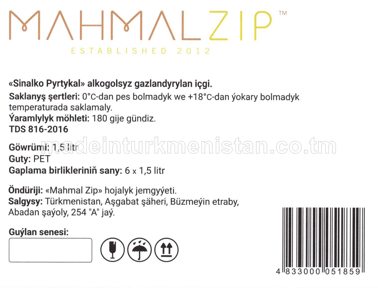 "Sinalko Pyrtykal" alkogolsyz gazlandyrylan içgi (1.5L)