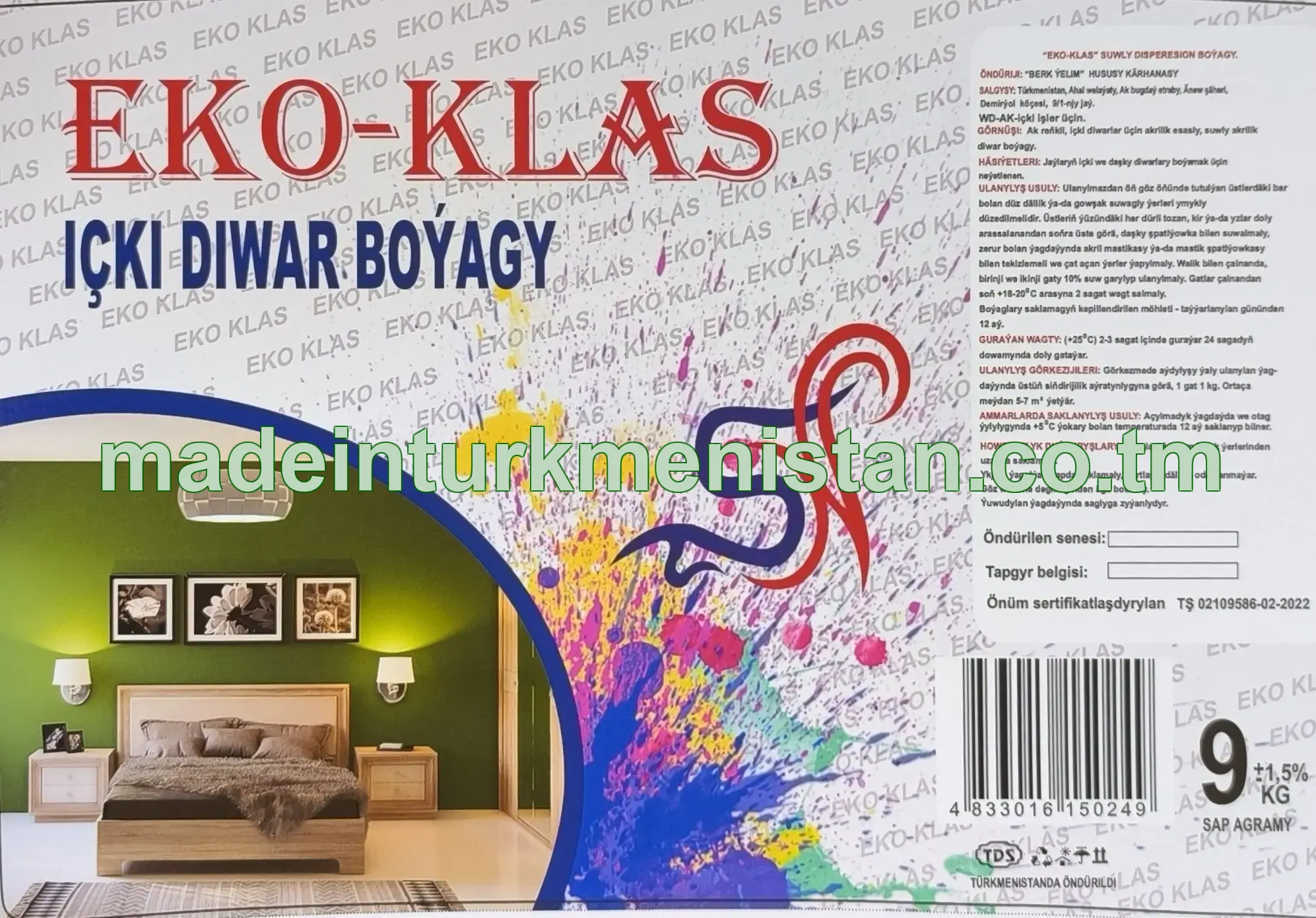 "Eko-Klas" suwly dispersion boýagy, ak reňkli, WD-AK (içki diwar boýagy)
