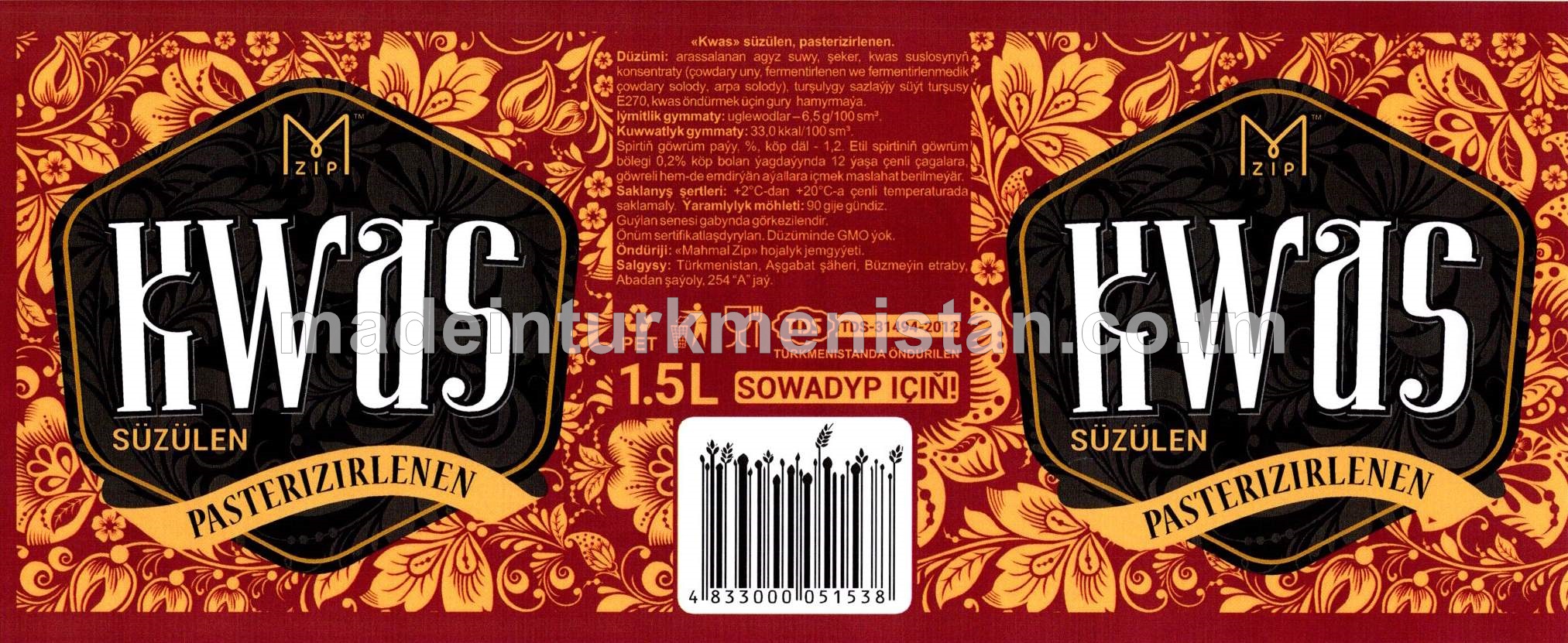 Kwass süzülen, pasterizirlenen