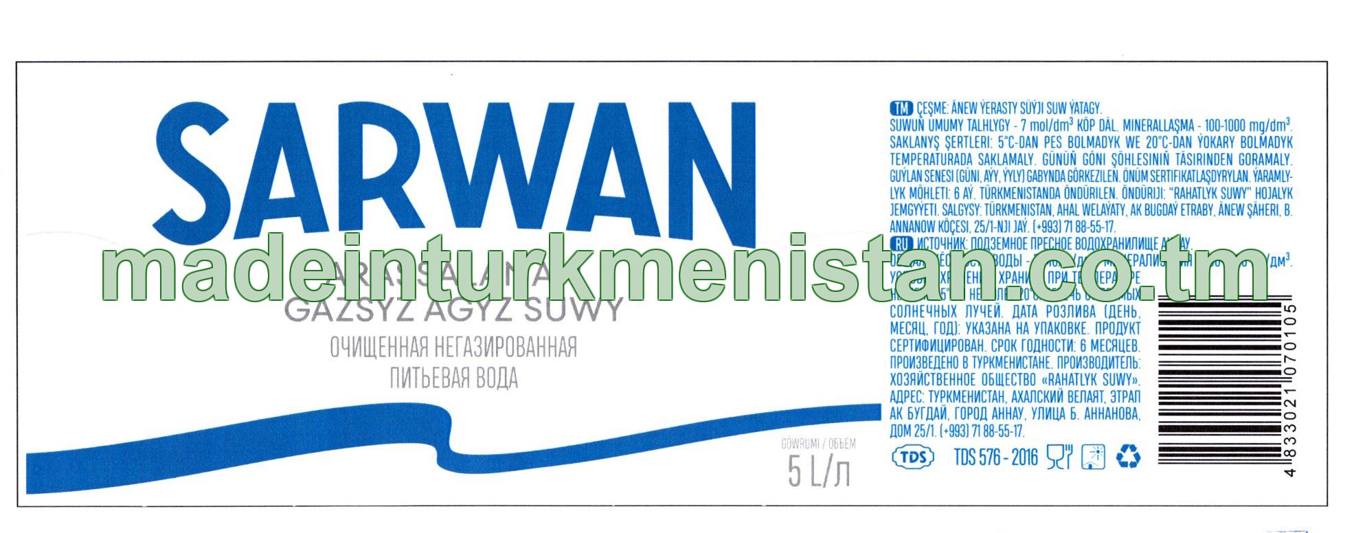 Arassalanan gazsyz agyz suwy