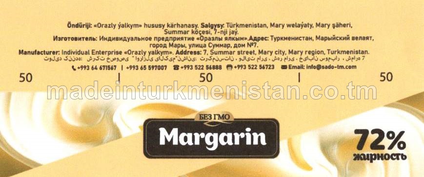Pamal margarin 1-nji görnüş. Ýaglylygy 72%