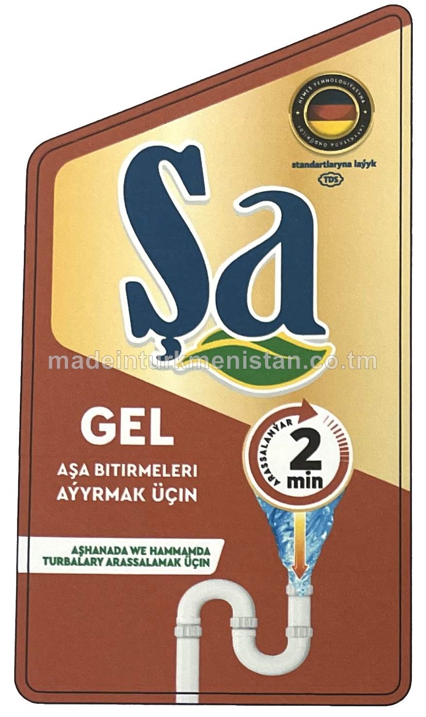 Şa aşa bitirmeleri aýyrmak üçin gel, aşhanada we hammamda turbalary arassalamak üçin 2min