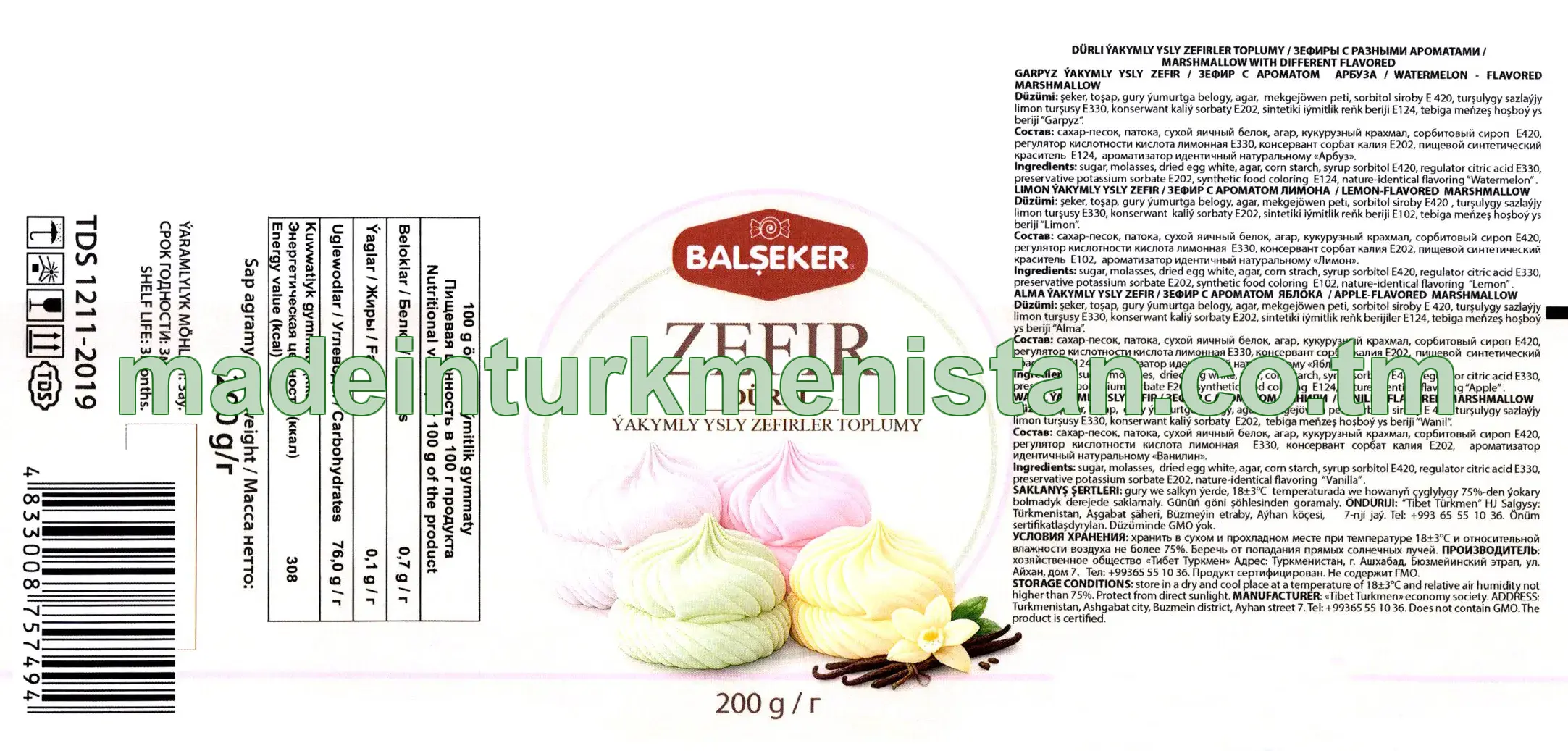 Dürli ýakymly ysly zefirler toplumy (garpyz, limon, alma, wanil)