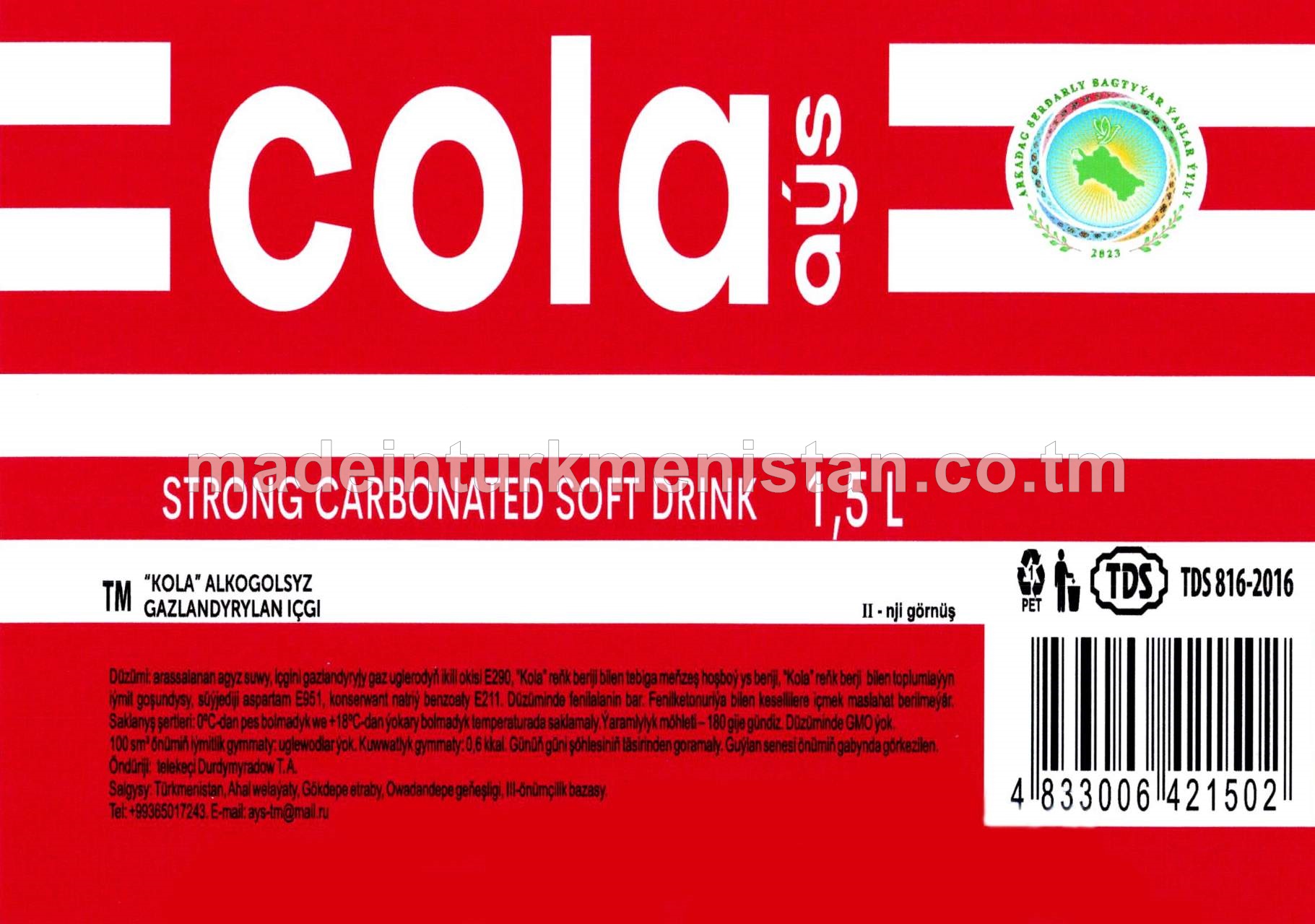 AÝS" "Kola 2 görnüş"alkogolsyz gazlandyrylan içgi 