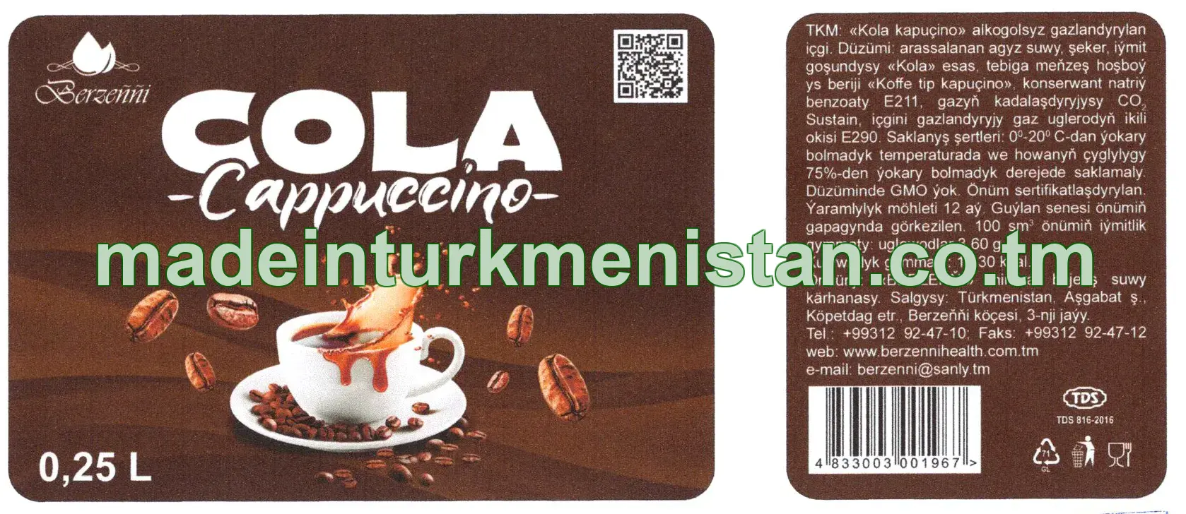 "Kola Kapuçino" alkogolsyz gazlandyrylan içgi