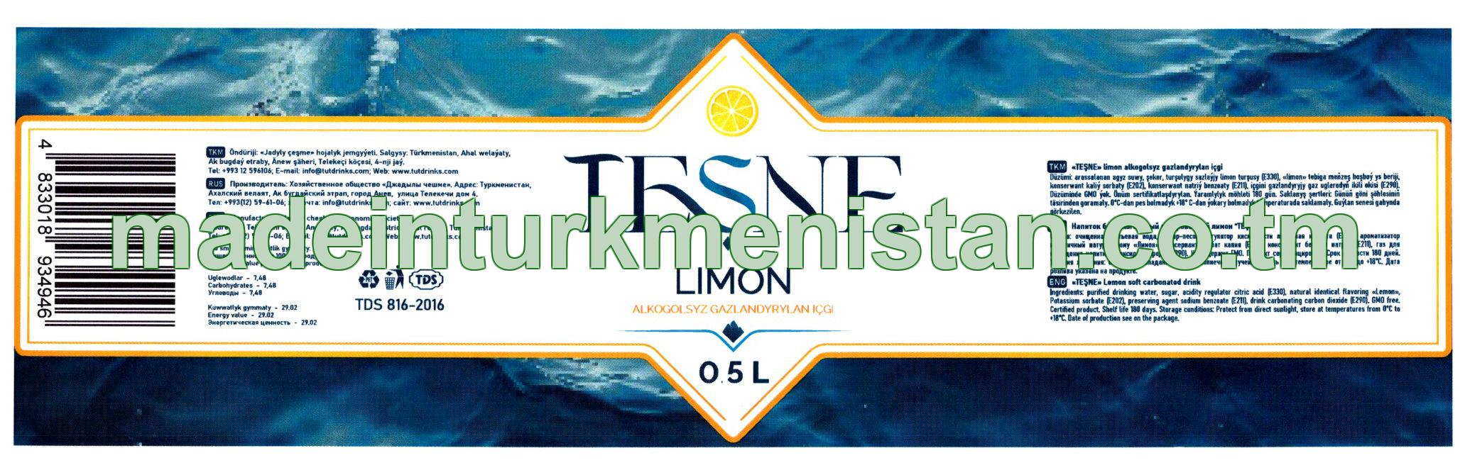 "Teşne" Limon alkagolsyz gazlandyrylan içgi